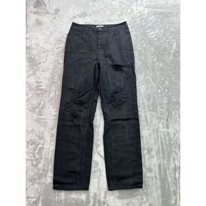 RSQ Jeans Womens Sz 28 Black High Rise Straight Leg Skate Grunge Surf Distressed